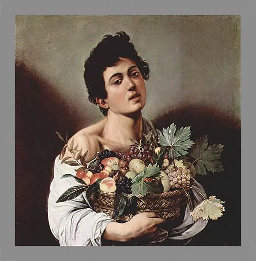 Картина в раме - Boy with a Basket of Fruit. Микеланджело Караваджо