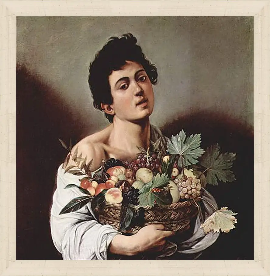 Картина в раме - Boy with a Basket of Fruit. Микеланджело Караваджо