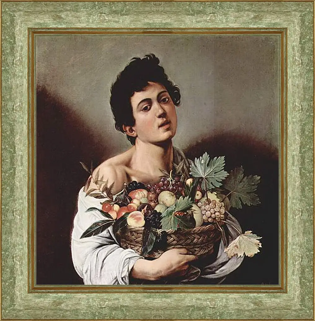 Картина в раме - Boy with a Basket of Fruit. Микеланджело Караваджо