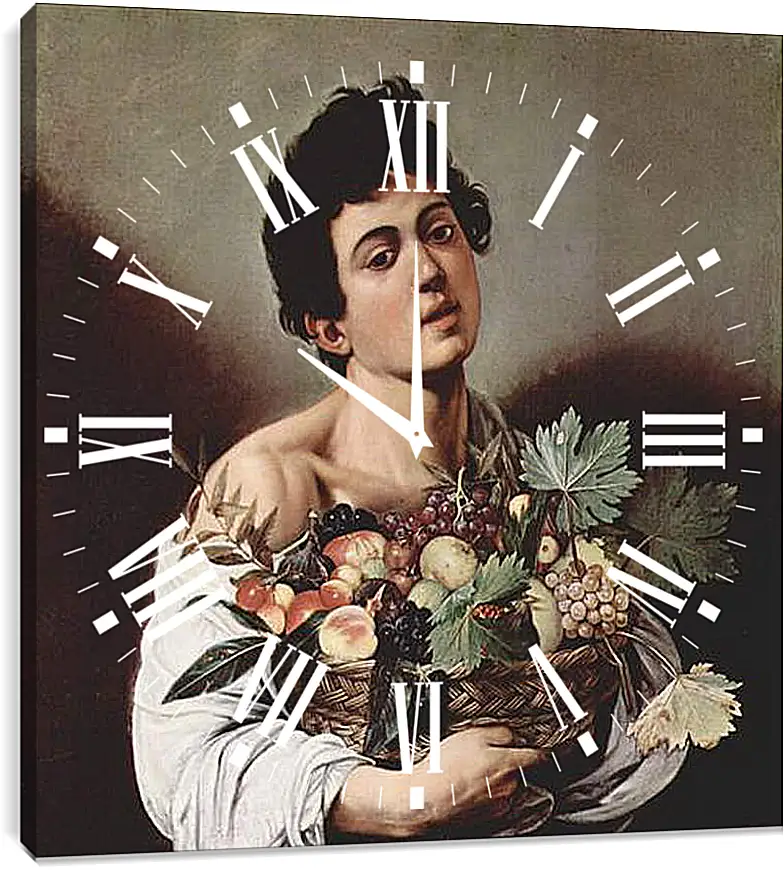 Часы картина - Boy with a Basket of Fruit. Микеланджело Караваджо