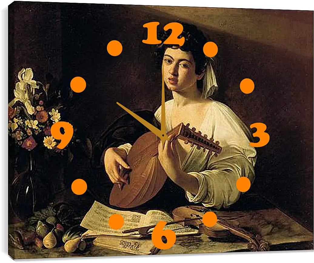 Часы картина - The Lute-Player. Микеланджело Караваджо