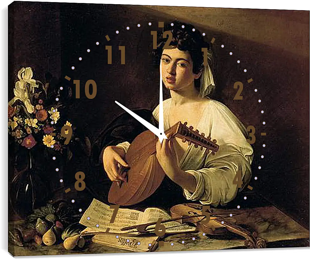 Часы картина - The Lute-Player. Микеланджело Караваджо