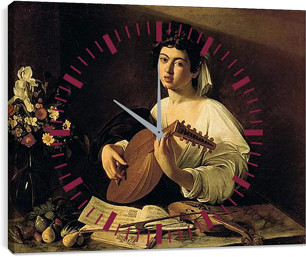 Часы картина - The Lute-Player. Микеланджело Караваджо
