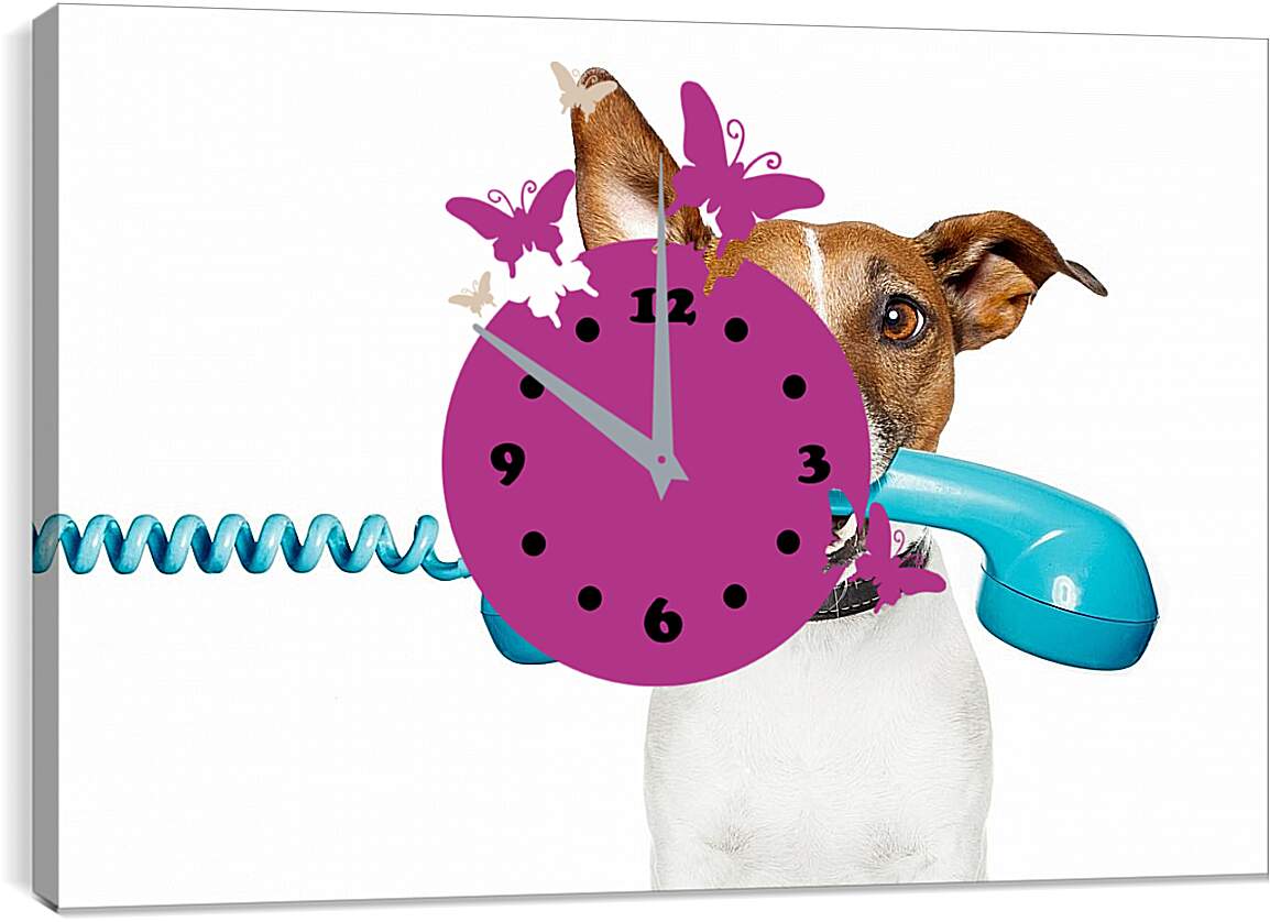 Часы картина - Собака с телефоном