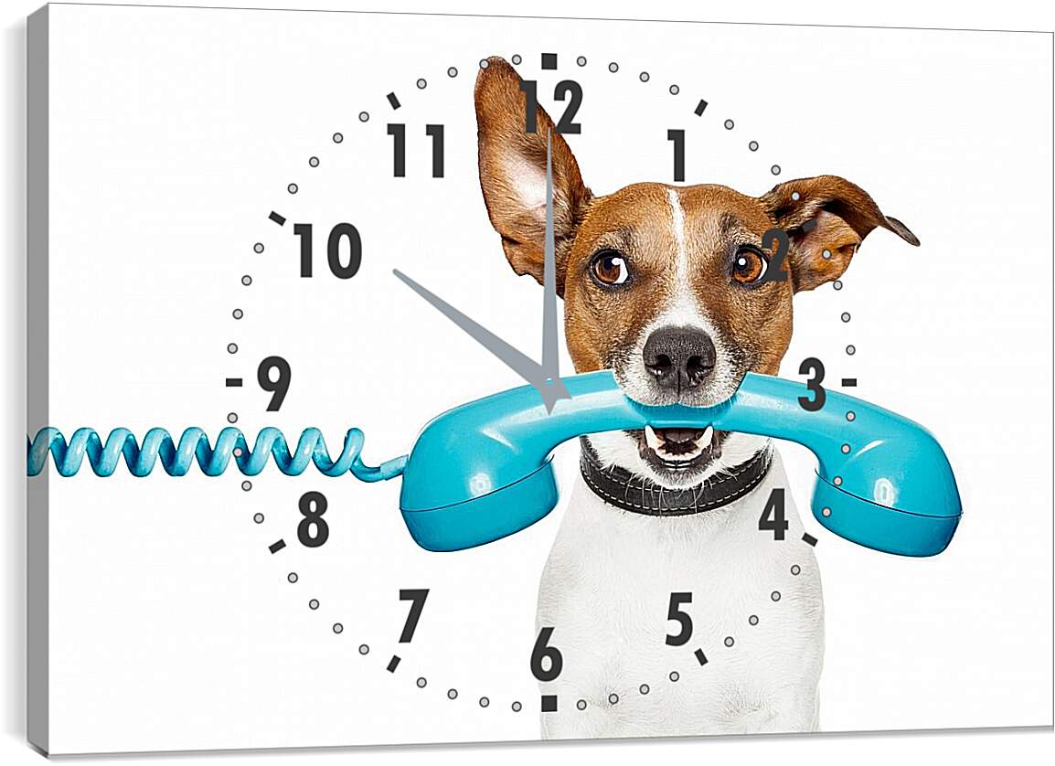 Часы картина - Собака с телефоном