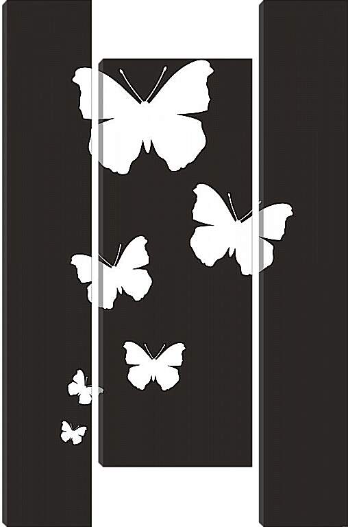 Модульная картина - Белые бабочки на черном фоне