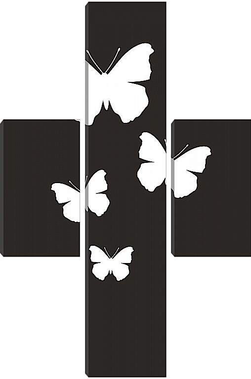 Модульная картина - Белые бабочки на черном фоне