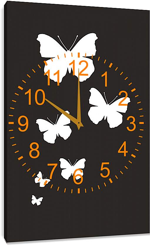Часы картина - Белые бабочки на черном фоне
