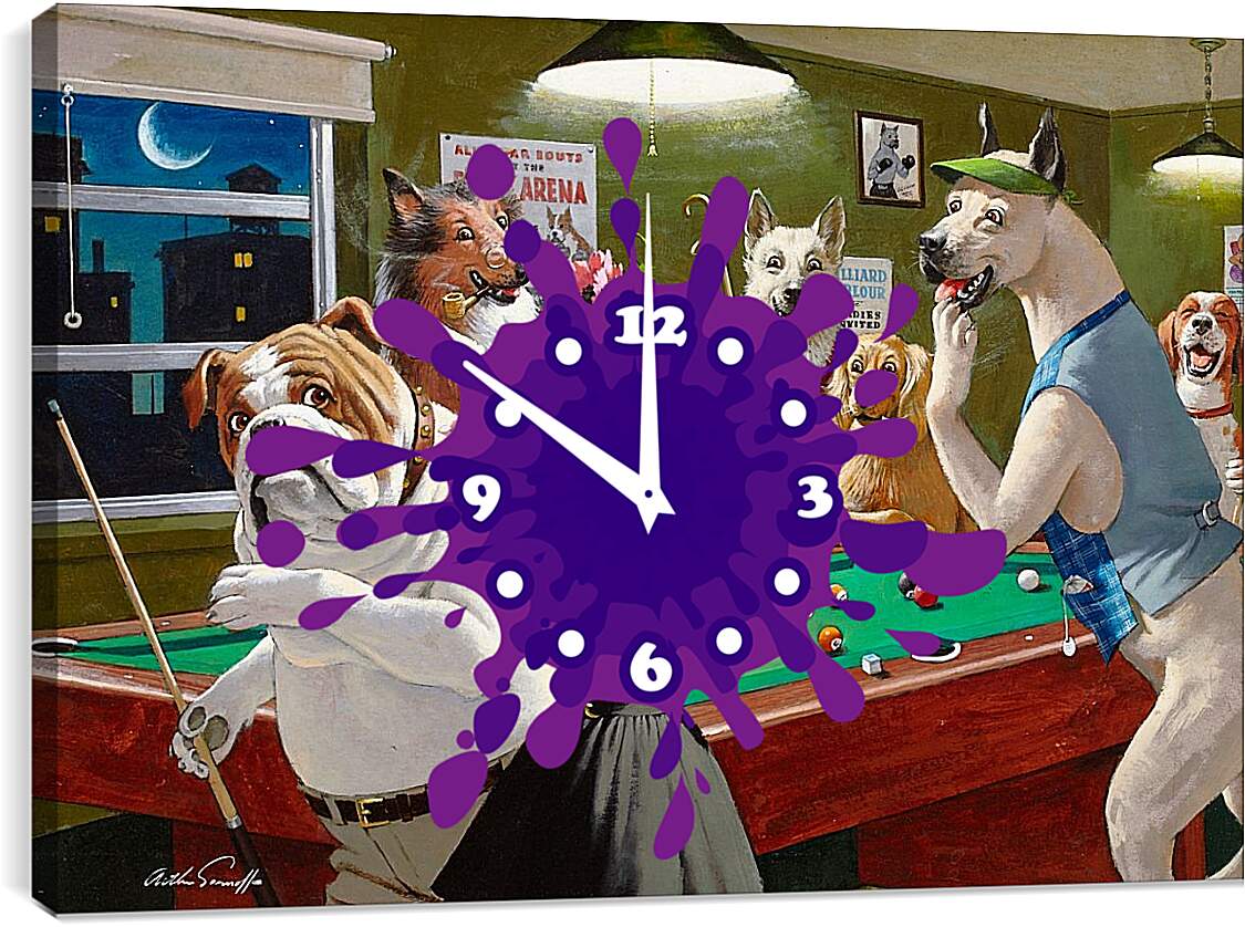 Часы картина - Игра в бильярд