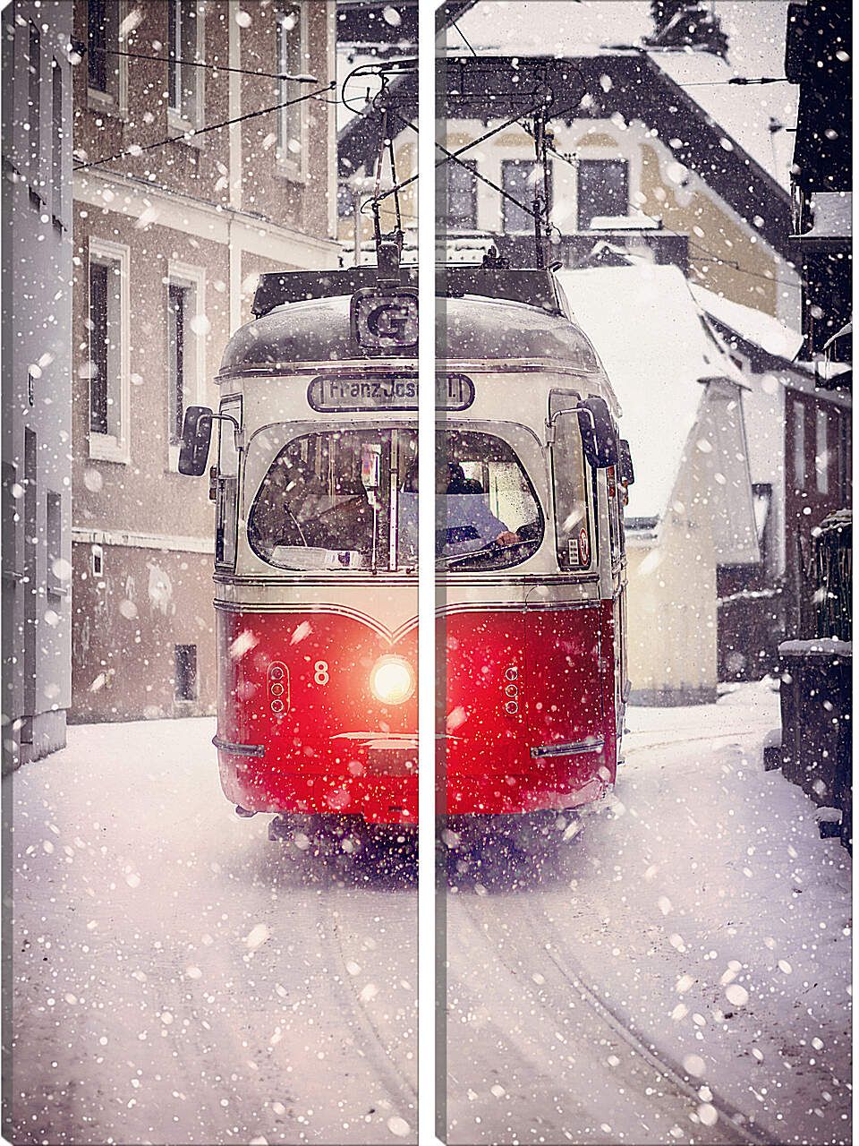 Модульная картина - Зимний трамвай
