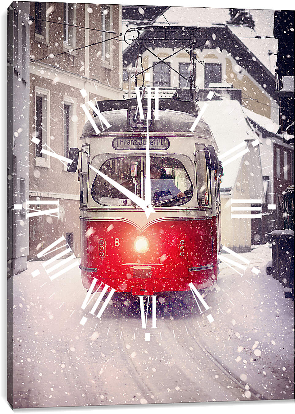 Часы картина - Зимний трамвай