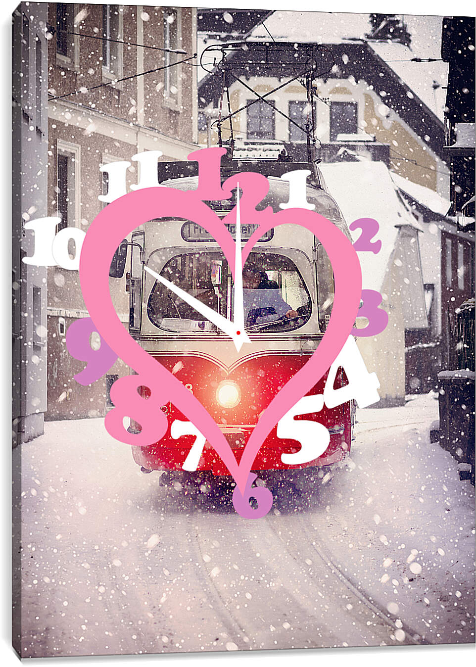 Часы картина - Зимний трамвай
