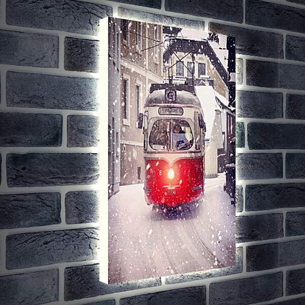 Лайтбокс световая панель - Зимний трамвай