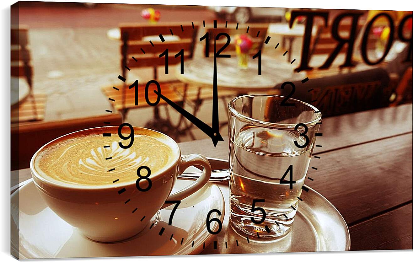 Часы картина - Чашка капучино. Кафе