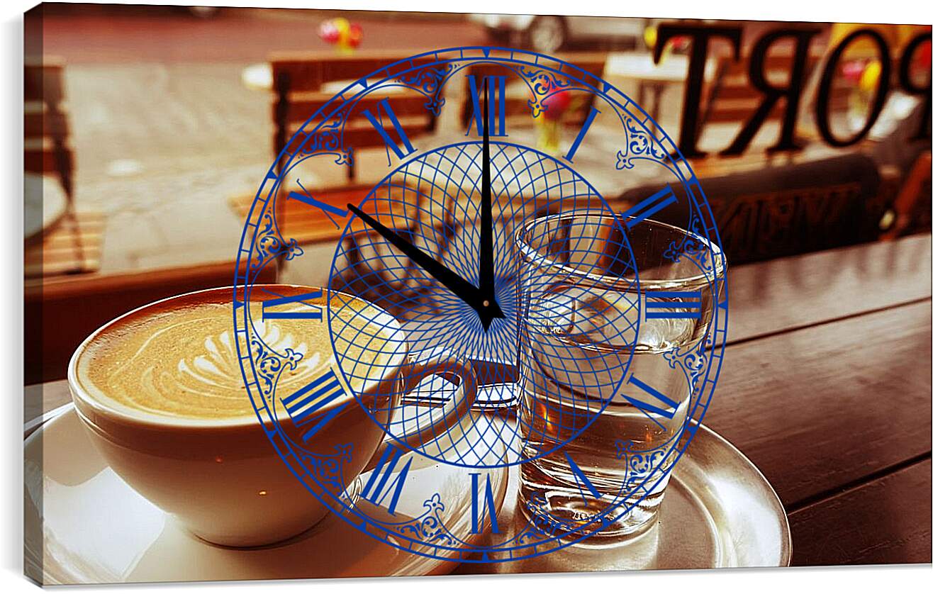Часы картина - Чашка капучино. Кафе