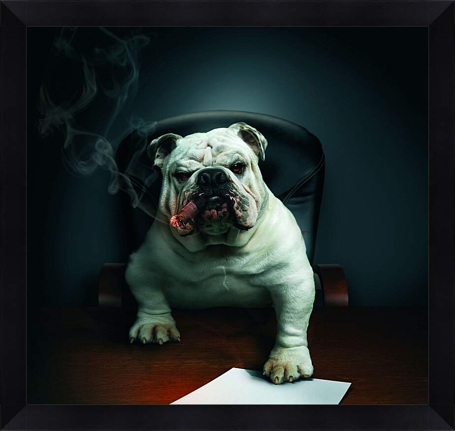 Картина в раме - Собака босс в кабинете