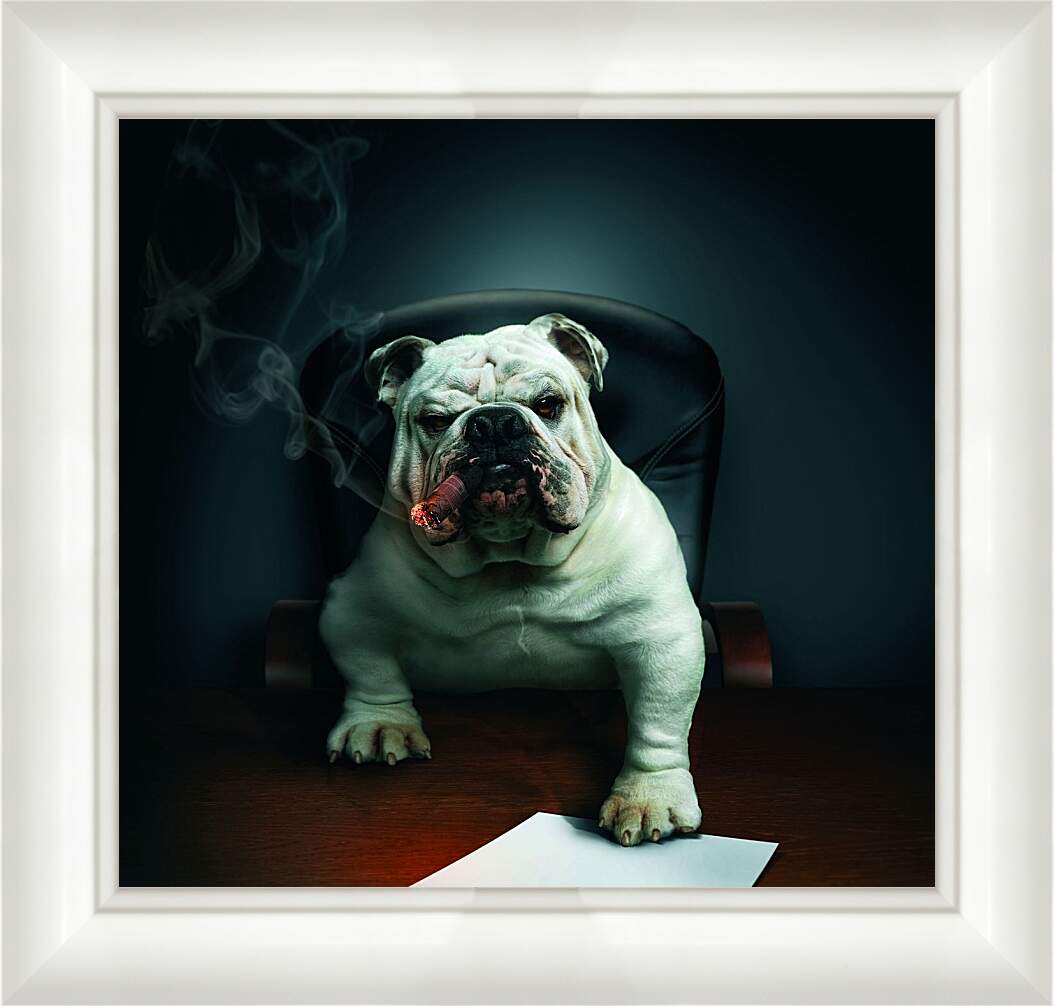 Картина в раме - Собака босс в кабинете