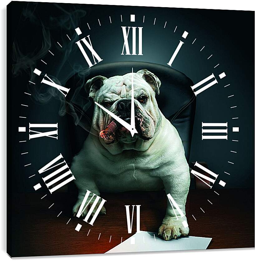 Часы картина - Собака босс в кабинете