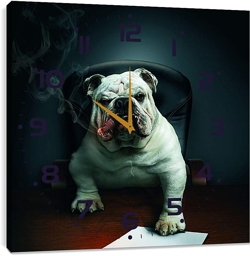 Часы картина - Собака босс в кабинете