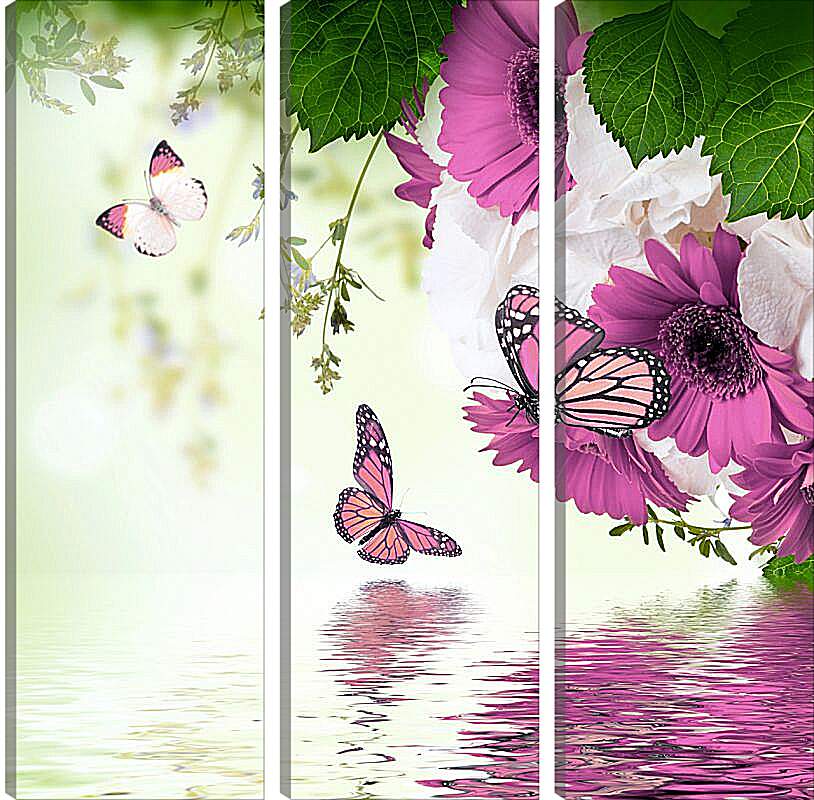 Модульная картина - Герберы и бабочки