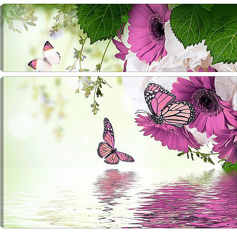Модульная картина - Герберы и бабочки