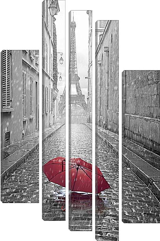 Модульная картина - Красный зонт на фоне Эйфелевой башни