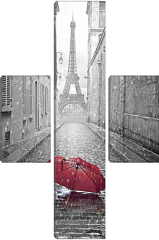 Модульная картина - Красный зонт на фоне Эйфелевой башни