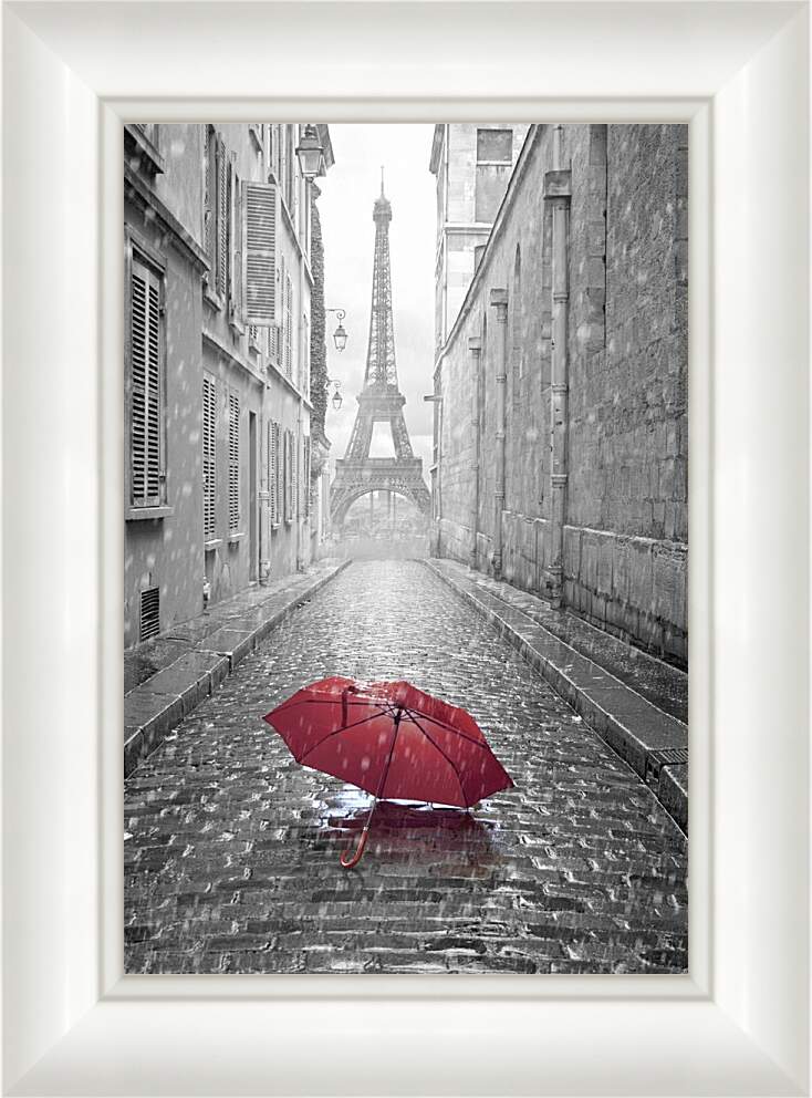 Картина в раме - Красный зонт на фоне Эйфелевой башни