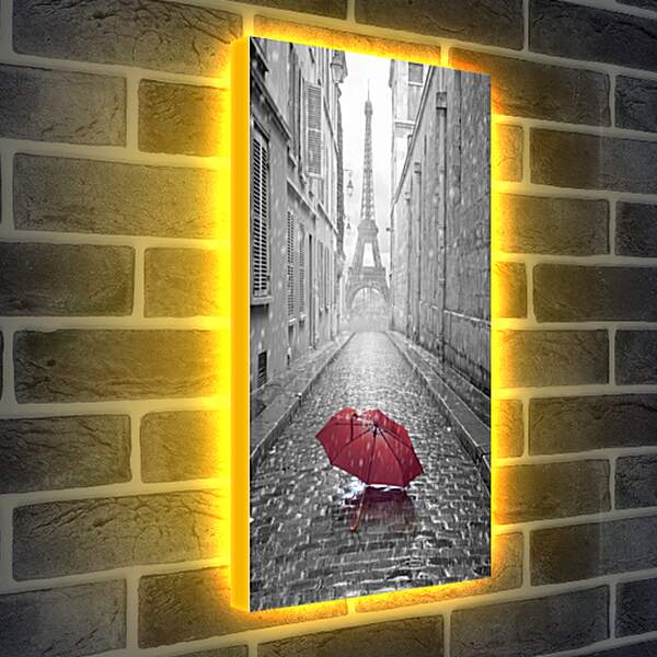 Лайтбокс световая панель - Красный зонт на фоне Эйфелевой башни