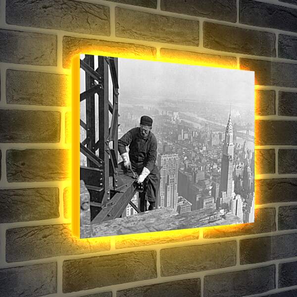 Лайтбокс световая панель - Рабочий на балке, Строительство Эмпайр стейт билдинг