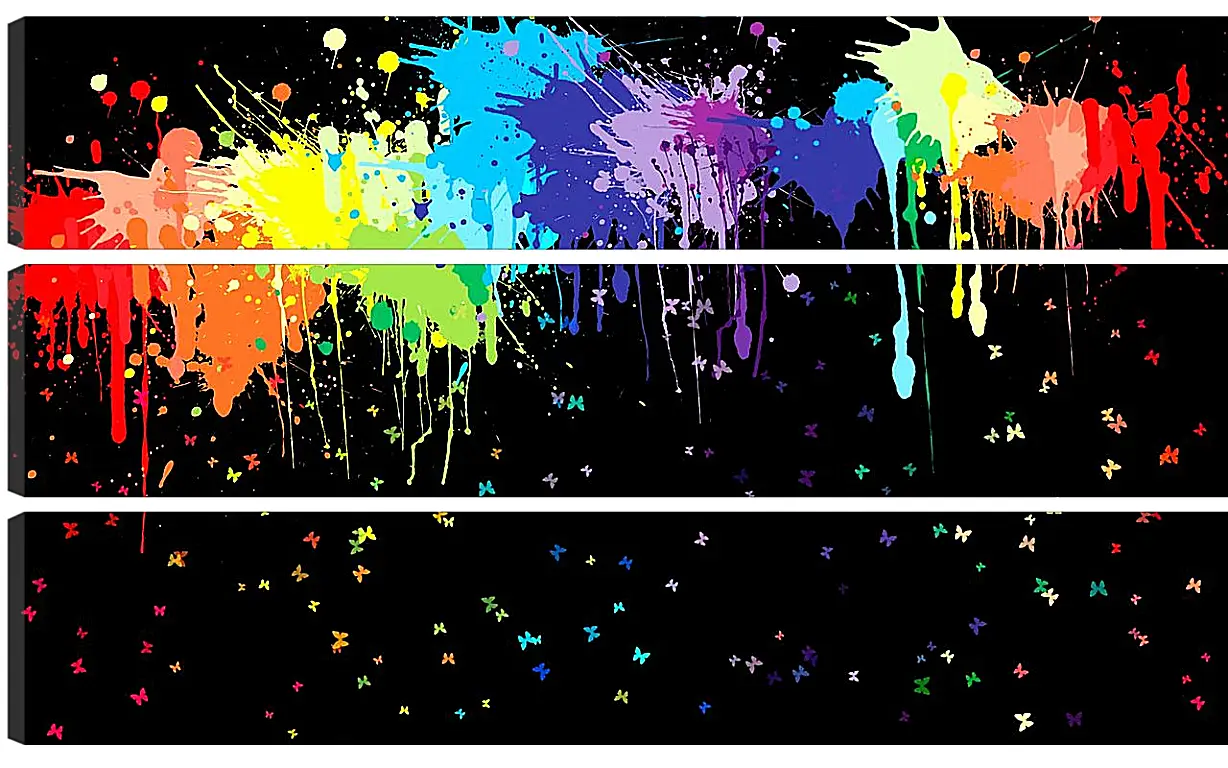 Модульная картина - Буйство красок на черном фоне