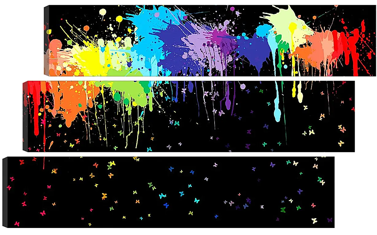 Модульная картина - Буйство красок на черном фоне