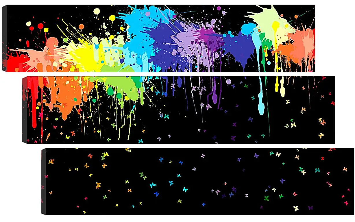 Модульная картина - Буйство красок на черном фоне