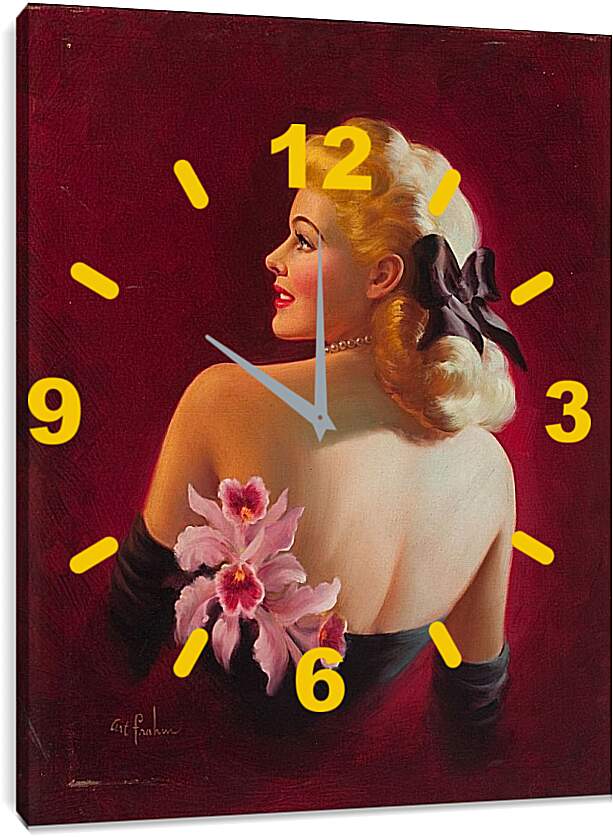 Часы картина - Девушка и розовый цветок
