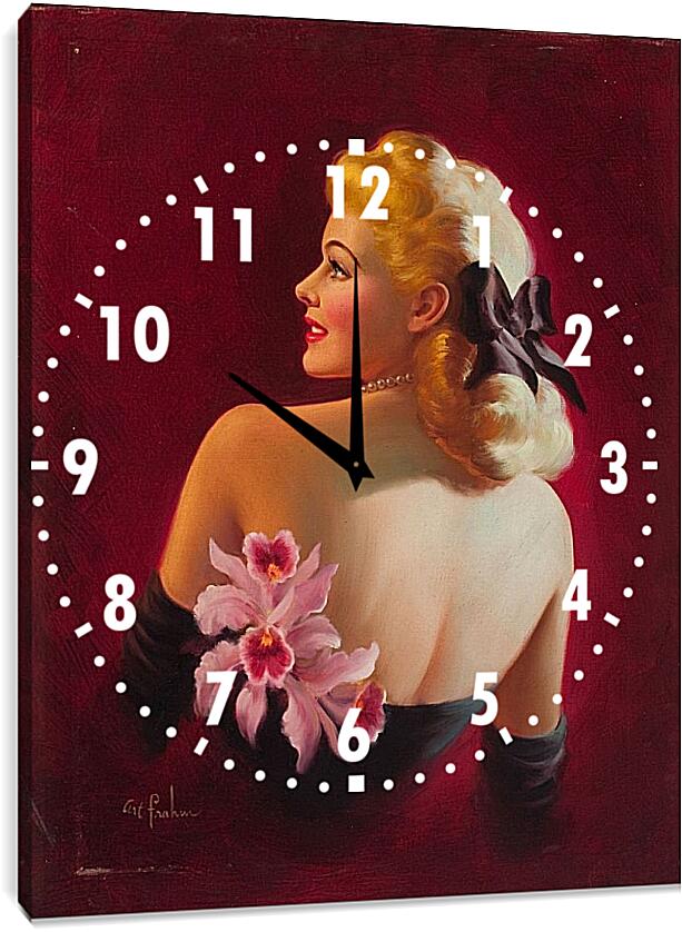 Часы картина - Девушка и розовый цветок