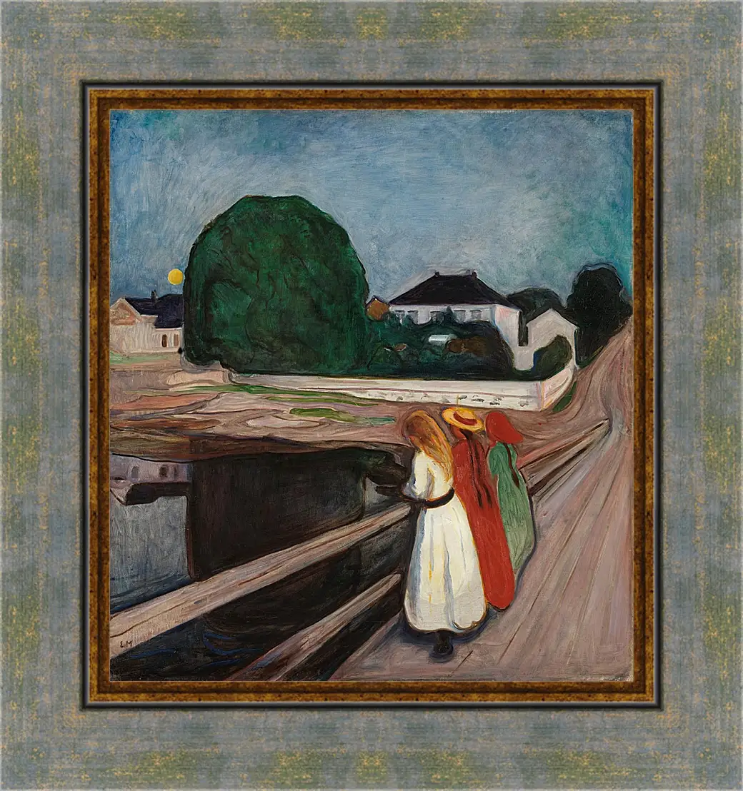 Картина в раме - Girls on the Bridge. Девушки на мосту. Эдвард Мунк