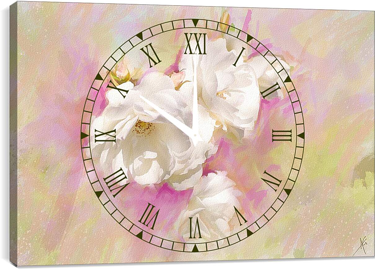 Часы картина - Белые цветы