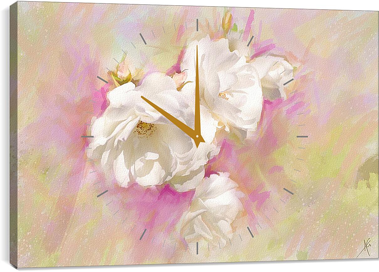 Часы картина - Белые цветы