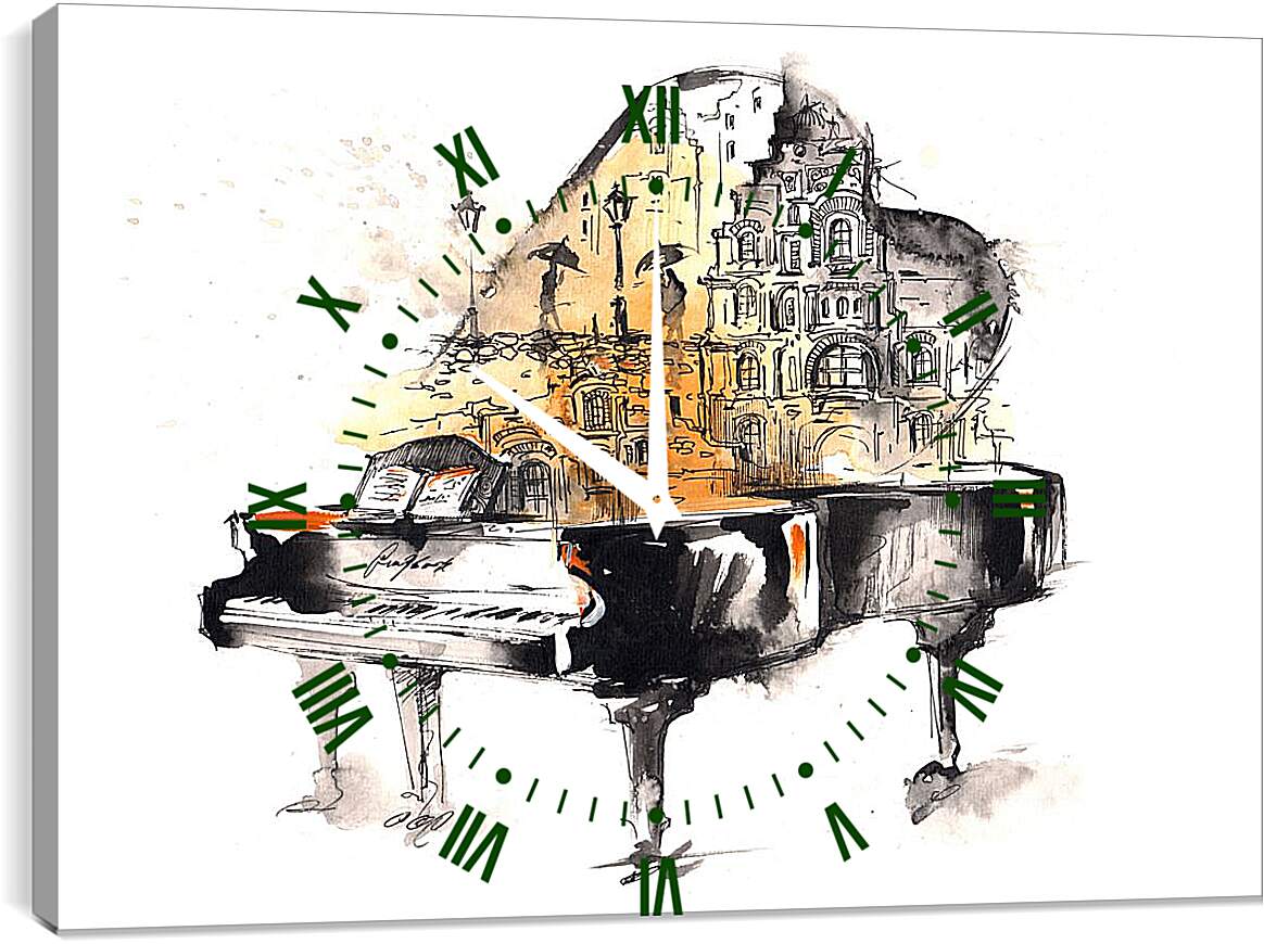 Часы картина - Рояль с городом