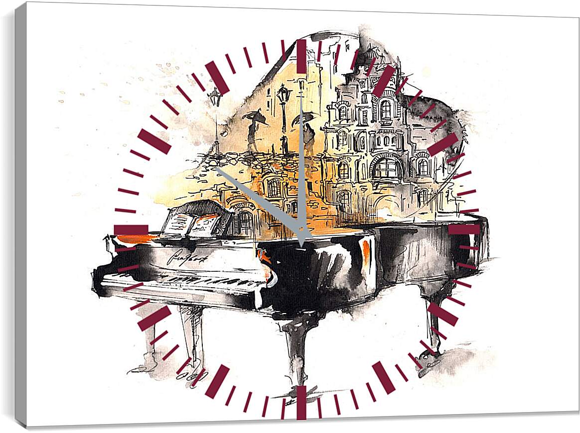 Часы картина - Рояль с городом