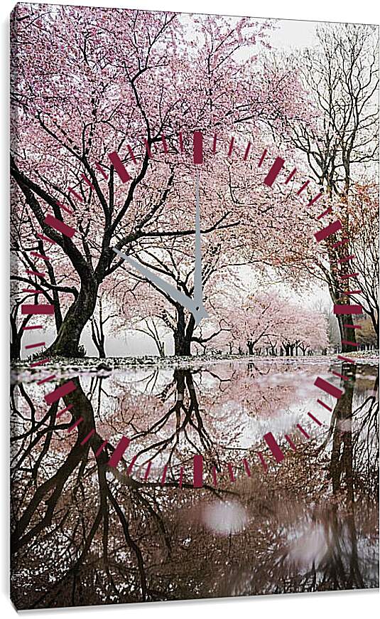 Часы картина - Сакура у пруда