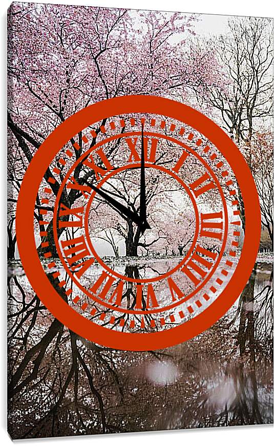 Часы картина - Сакура у пруда