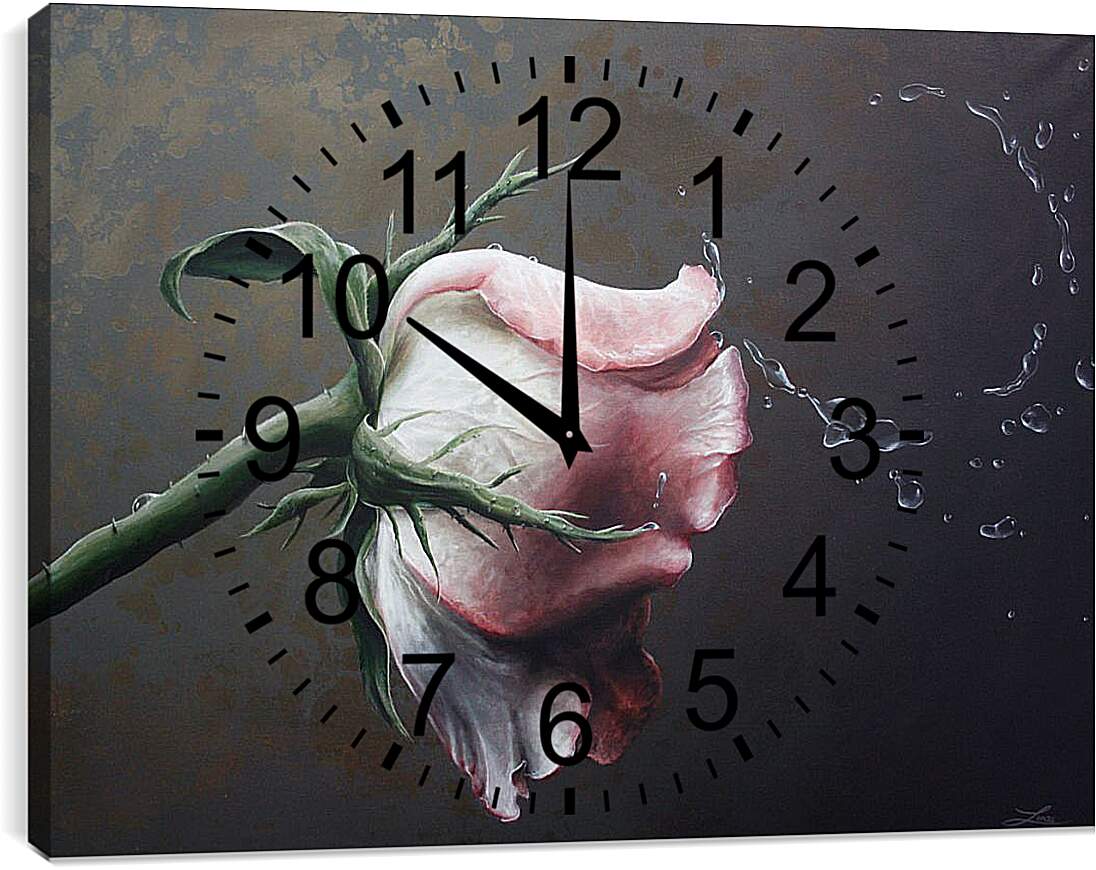 Часы картина - Роза и капли воды