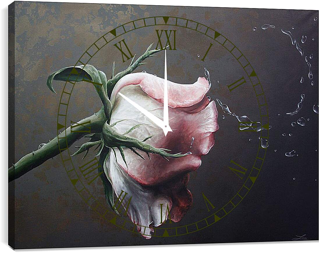 Часы картина - Роза и капли воды