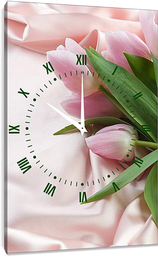 Часы картина - Розовые тюльпаны