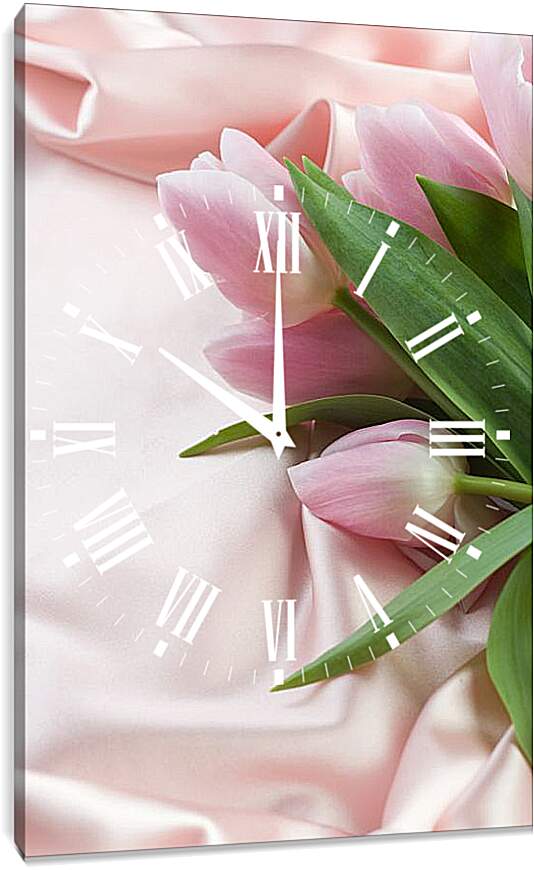 Часы картина - Розовые тюльпаны