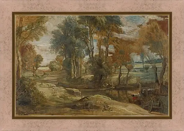 Картина в раме - A Wagon fording a Stream. Питер Пауль Рубенс