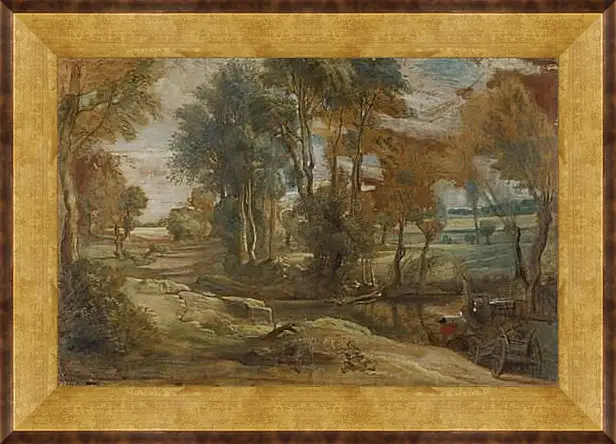 Картина в раме - A Wagon fording a Stream. Питер Пауль Рубенс