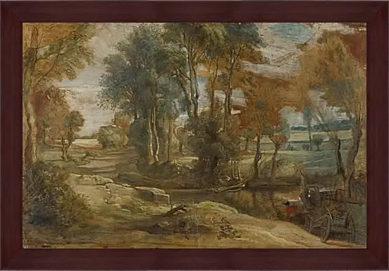 Картина в раме - A Wagon fording a Stream. Питер Пауль Рубенс