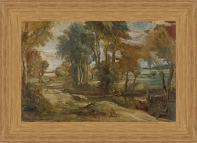 Картина в раме - A Wagon fording a Stream. Питер Пауль Рубенс